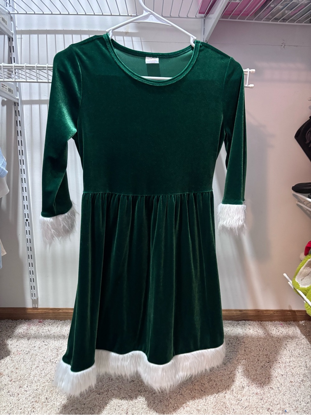Holiday Time Green Velvet Dress with White Faux Fur Trim